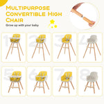 BABY JOY Convertible Baby High Chair, 3 in 1 Wooden Highchair/Booster/Chair with Removable Tray, Adjustable Legs, 5-Point Harness, PU Cushion and Footrest for Baby, Infants, Toddlers (Yellow)