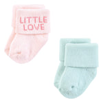 Hudson Baby Infant Girl Cotton Rich Newborn and Terry Socks, Little Love, 0-6 Months