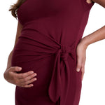 Motherhood Maternity Women's Short Sleeve Crew Neck Side Tie Detail Midi Casual Pregnancy Dress, Tawny Port, Medium