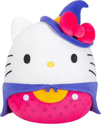 Hello Kitty plush toy with a witch hat on a white background