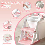 Vorykido Potty Training Seat, 2 in 1 Potty Training Toilet with Step Stool for Boys Girls, Toddler Toilet Seat with Stabilizer Crossbar, Anti-Slip Pads and Splash Guard, Pink