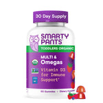 SmartyPants Organic Toddler Multivitamin Gummies: Omega 3 (ALA), Vitamin D3, C, Vitamin B12, B6, A, K & Zinc for Immune Support, Biotin, Vegetarian, Two Fruit Flavors, 60 Count (30 Day Supply)