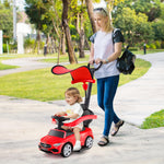 Costzon Push Car for Toddlers, 3 in 1 Mercedes Benz Stroller Sliding Walking Car w/Canopy, Handle, Safety Bar, Horn Sound, Underneath Storage, Foot-to-Floor Ride On Toy for Boys & Girls (Red)