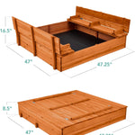 Best Choice Products Kids' Outdoor Wooden Sandbox Large, Cedar Wood with Foldable Bench Seats and Sand Protection, Bottom Liner Included - Brown