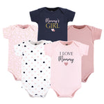 Hudson Baby Unisex Baby Cotton Bodysuits, Girl Mommy Pink Navy, Newborn
