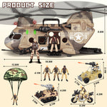 deAO Military Helicopter Toys Set Army Men Playset, Army Toys with Soldier Action Figures, Combat Truck, Motorcycle, Army Tank, Aircraft with Lights&Sound, Christmas Birthday Gifts for Kids Boys