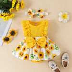 KAFIREN Baby Girl Clothes 3-6 Months Newborn Romper Dress Infant Lace Ruffle Sleeveless Summer Outfits with Headband Yellow Flower 3-6 Months 80cm