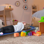 Acrimet Nap Cot for Kids, Portable Toddler Child Bed, Stackable, 52" L (Stainless Steel Tubes) (Blue Breathable Mesh Fabric - Gray Feet) (1 Pack)