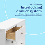 Graco Teddi 6 Drawer Double Dresser (White) – GREENGUARD Gold Certified, Interlocking Drawer System, Pre-Installed Drawer Tracks, Includes Two Sets of Knobs for Personalization