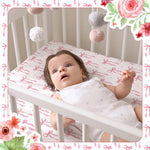 Peryiter 2 Pack Crib Sheets for Girls Boys Coquette Bed Sheet Set Fitted 52'' x 28" for Standard Crib Mattress Stretchable Soft Toddler Aesthetic Nursery Decor(Bow,Pink)