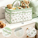 Tivellary Baby Diaper Caddy Organizer – Stylish Storage Basket for Newborn Essentials, Nursery & Diaper Station, Registry Must-Have, Sage Green Botanical