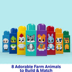 MEGA BLOKS First Builders Toddler Block Toys Set, Build & Match Animal Tractor with 30 Pieces, Learn Animals and Colors, Red and Blue, Ages 1+ Years