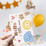 CRTURUNIQ Baby Shower Card for Girl or Boy, Welcome New Baby Congratulations Gift for New Parents, Hello Little One, Gender Reveal (Cute Animals)