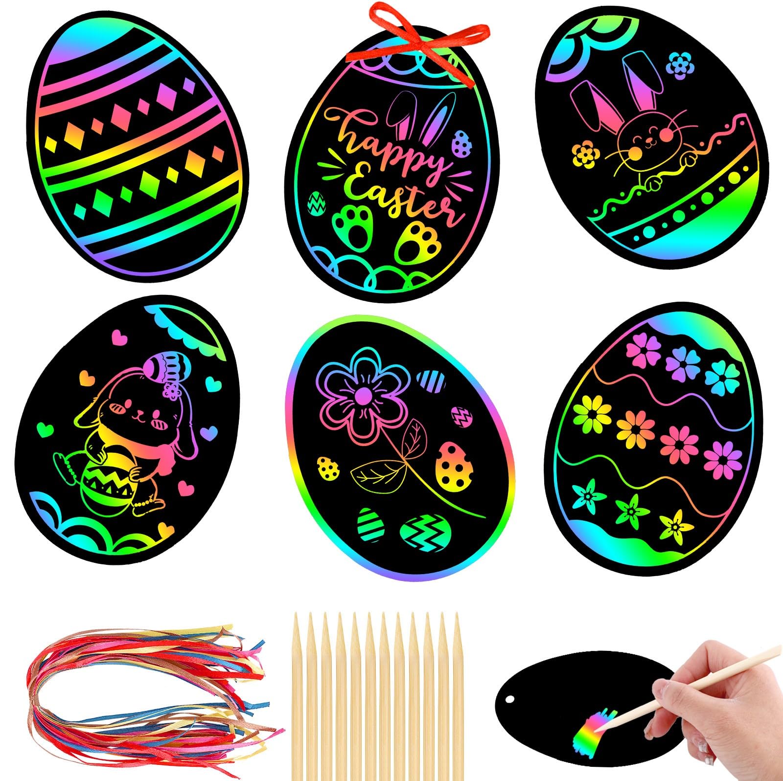 JULMELON 36 PCS Summer Crafts, Rainbow Scratch Art Summer Gifts Magic Color Ice Cream Scratch Cards DIY Sweet Candy Ornament for Party Favors School Activities
