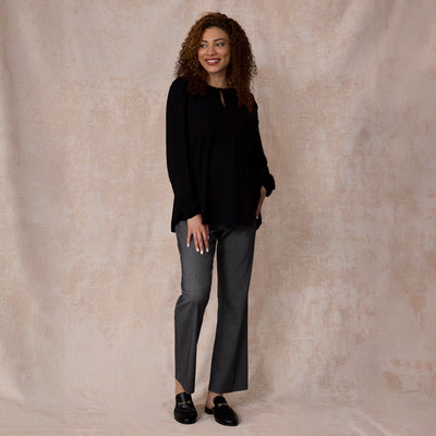 Motherhood Maternity Women’s Long Sleeve Empire Waist Keyhole Woven Pregnancy Blouse, Black, X-Large