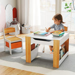 Costzon Kids Table and Chairs, 4 in 1 Wooden Activity Desk Set w/Reversible Tabletop, Bookshelves & Storage Drawers for Drawing, Reading, Crafts, Playing, Toddler Table and Chair Set (Natural)