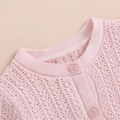 Newborn Baby Girls Knit Cardigans Long Sleeve Crewneck Hollow Knit Thin Sweater Toddler Button Tops Coat Outwear (Pink, 3-6 Months)