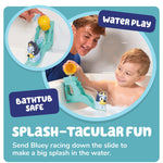 TOMY Toomies Bluey’s Water Slide - Includes Water Slide with Suction Cup, Clip On Bucket and Bluey Figure - Interactive Toddler Bath Toys - Ages 18 Months and Up