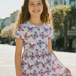 PATPAT Tween Dress for Girls Summer Maxi Long Casual Beach Birthday Party Big Girl Cute Dresses Purple Butterfly Size 10-11