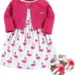 Hudson Baby baby-girls Cotton Dress, Cardigan and Shoe Set
