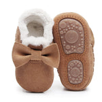 HONGTEYA Baby Moccasins with Fur Fleece Rubber Soles Warm Snow Boots Leather Baby Shoes for Boys Girls