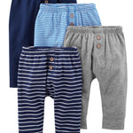Simple Joys by Carter's Baby Cotton Pants, Pack of 4, Blue/Grey Heather/Navy/Stripe, 3-6 Months