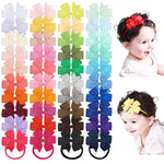 jollybows 40pcs Baby Girls Grosgrain Ribbon Hair Bows Headbands 3" Hair Band Hair Accessories for Infants Newborn Toddler