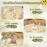 2PM SPORTS Green Butterfly Theme Baby Play Mat, Tummy Time Mat for Infant Newborn, Baby Play Gym Mat for Girl 0-6 6-12 Months, Activity Gym 5 Detachable Toys for Motor Skills & Sensory Development