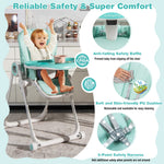 BABY JOY High Chair for Babies & Toddlers, Foldable Highchair with Adjustable Backrest/Footrest/Seat Height, Double Removable Trays, Detachable Seat Cushion, 4 Lockable Wheels (Green)