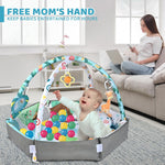Baby Gym Play Mat, 8-in-1 Tummy Time Mat & Ball Pit with 6 Toys, Washable Baby Activity Play Mat for Visual, Hearing, Sensory, Motor Development, Baby Toys Gift for Toddler Infant 0-3-6-9-12 Months