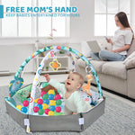 Baby Gym Play Mat, 8-in-1 Tummy Time Mat & Ball Pit with 6 Toys, Washable Baby Activity Play Mat for Visual, Hearing, Sensory, Motor Development, Baby Toys Gift for Toddler Infant 0-3-6-9-12 Months