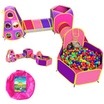 Playz 5pc Kids' Play Tents & Tunnels - Ball Pit for Toddlers, Basketball Hoop, Crawling Tubes, Pop-Up Playhouses, Baby Obstacle Course for Indoor or Outdoor Use