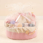30 Piece Baby Gift Basket – Luxury Curated Baby Girl Gift Basket for Newborn, Premium All-in-One Baby Shower Gift Set, Essentials with Keepsakes for First Visit（Pink）