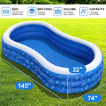 Large Inflatable Pool for Kids Adults, 145" X 74" X 22" Blow Up Pools Big Swimming Pool, Thickened Oversized Family Kiddie Pools for Backyard Outdoor Garden Water Party (Pump Not Included)