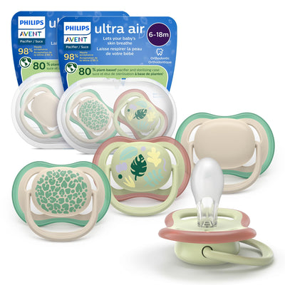 Philips Avent ultra air pacifiers with packaging on a white background