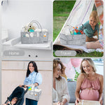 Feagar Baby Diaper Caddy Organizer, 15 Inch Large with 8 Pockets & 2 Dividers, Portable Nursery Storage Basket & Car Organizer for Changing Table, Travel (Grey)