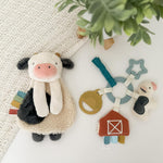 Itzy Ritzy Farm Toy Gift Set - Includes Cow Lovey & Farm-Themed Busy Ring Car Seat and Stroller Toy - Features Crinkle Sounds, Engaging Textures & Silicone Teething Relief (Farm)