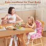 Toddler Booster Seat for Kitchen Chair, Non-Slip Bottom Dining Table Booster Seat with Backrest and Adjustable Straps, Portable Eating Travel Increasing Cushion