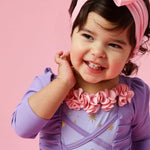 RuffleButts Baby Girls UPF50+ Princess Dress-Up Long Sleeve One Piece Swimsuit - Amethyst Princess, 12-18 Months