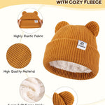 Baby Beanie Mittens Scarf Set,Toddler Infant Kids Winter Hat with Bear Ear Thermal Gloves Neck Warmer Set for Girls Boys Camel