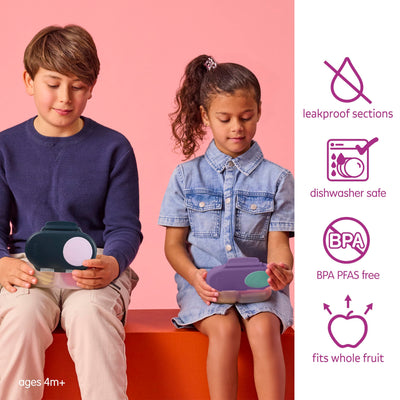 b.box Snack Box - Leakproof Mini Bento Box for Kids & Toddlers, 2 Compartment Snack Containers for Kids, Lunch Containers, Dishwasher Safe, BPA Free, PFAS Free, Ages 4m+, 1 3/4 Cup - Lilac Pop