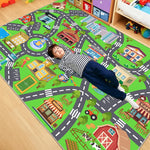 Kids Room Rug - Soft & Non-Slip 4x5 Ft Town Car Rugs City Map Play Mat, Childrens Road Carpet Washable Playmat for Classroom Nursery Bedroom Boys