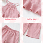 Toddler Clothes 2t 3t Girl Summer Clothes Kids Cute Pink Halter Crop Tops High Waist Pants Toddler Girl Summer Outfits Children Matching Clothing Set