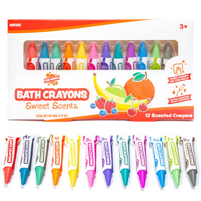 Tub Works® Sweet Scents Smooth™ Bath Crayons Bath Toy, 12 Pack | Nontoxic, Washable Bath Crayons for Toddlers & Kids | Unique Formula Draws Smoothly & Vividly on Wet & Dry Tub Walls | Scented Crayons