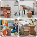 Nodaaiie 3 Pcs Tree Stump Storage Stool, 12 x 12 Inch Fiberboard Ottoman with Foam Cushion, Folding Toy Box and Foldable Seat Chest for Kids, Classic Design