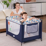 Pamo Babe Travel Foldable Portable Bassinet Baby Infant Comfortable Play Yard Crib Cot with Soft Mattress Breathable Mesh Walls, and Carry Bag Blue