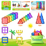 Magnetic Tiles Kids Toys STEM Magnet Toys for Toddler Magnetic Blocks Building Toys Preschool Learning Sensory Montessori Toys for 3+ Year Old Boys and Girls, Safe Creativity Toddler Kids Toys 40PCS
