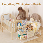 BBLIKE Diaper Caddy Organizer with Hanging Rack - 3 Tier Rolling Utility Cart with Drawers and Dividers for Baby Bottle Storage - Bedside Cart for Changing Station, Crib, Nursery, Bedroom, Beige