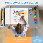 5-in-1 Kids Art Table and Chairs, Toddler Table and Chair Set, Craft Play Desk for Kids, Convertible Art Easel with Paper Roll Holder & Storage Drawers, Children Activity Learning Center-Gray