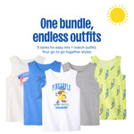 Garanimals Baby & Toddler Boy Beach Tank Tees - Kid's Sleeveless Tank Top - Size 6-9 Months - Off-White, Blue, Yellow, Medium Grey, White - 5 Pack